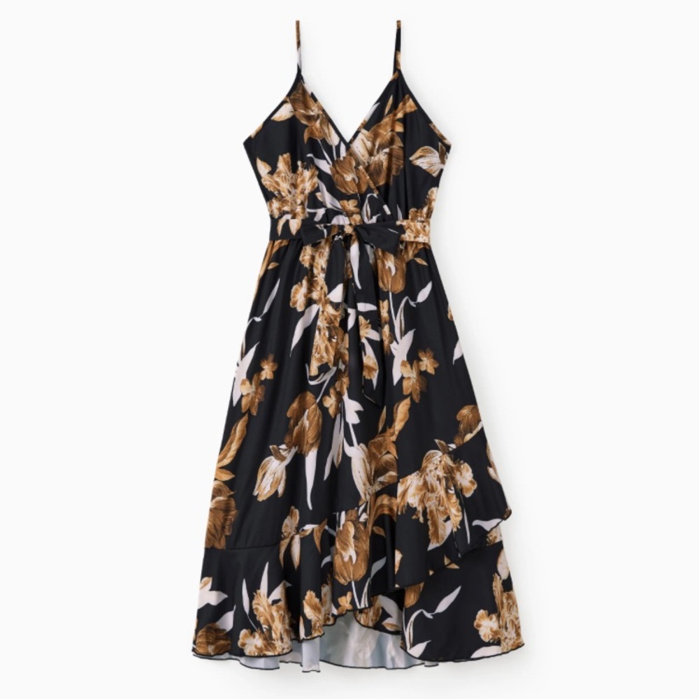 Patpat Floral Black and Brown Women's Dress, Size M